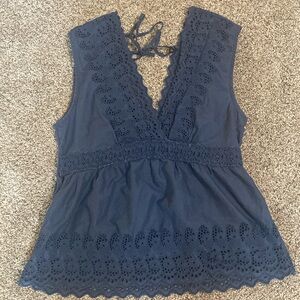 American Eagle Blue Embroidered Blouse Shirt Size Small